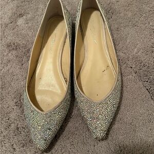 Betsey Johnson Silver Rhinestone Flats